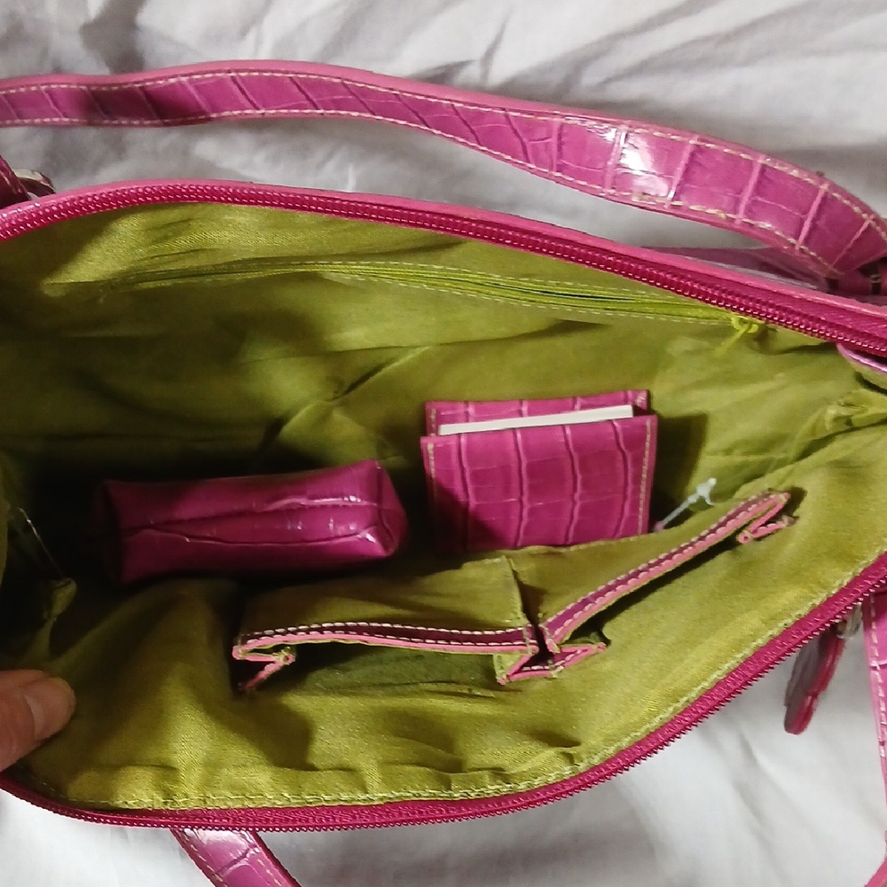 Pink/Purple Crocodile-Embossed Handbag - Picture 3 of 5